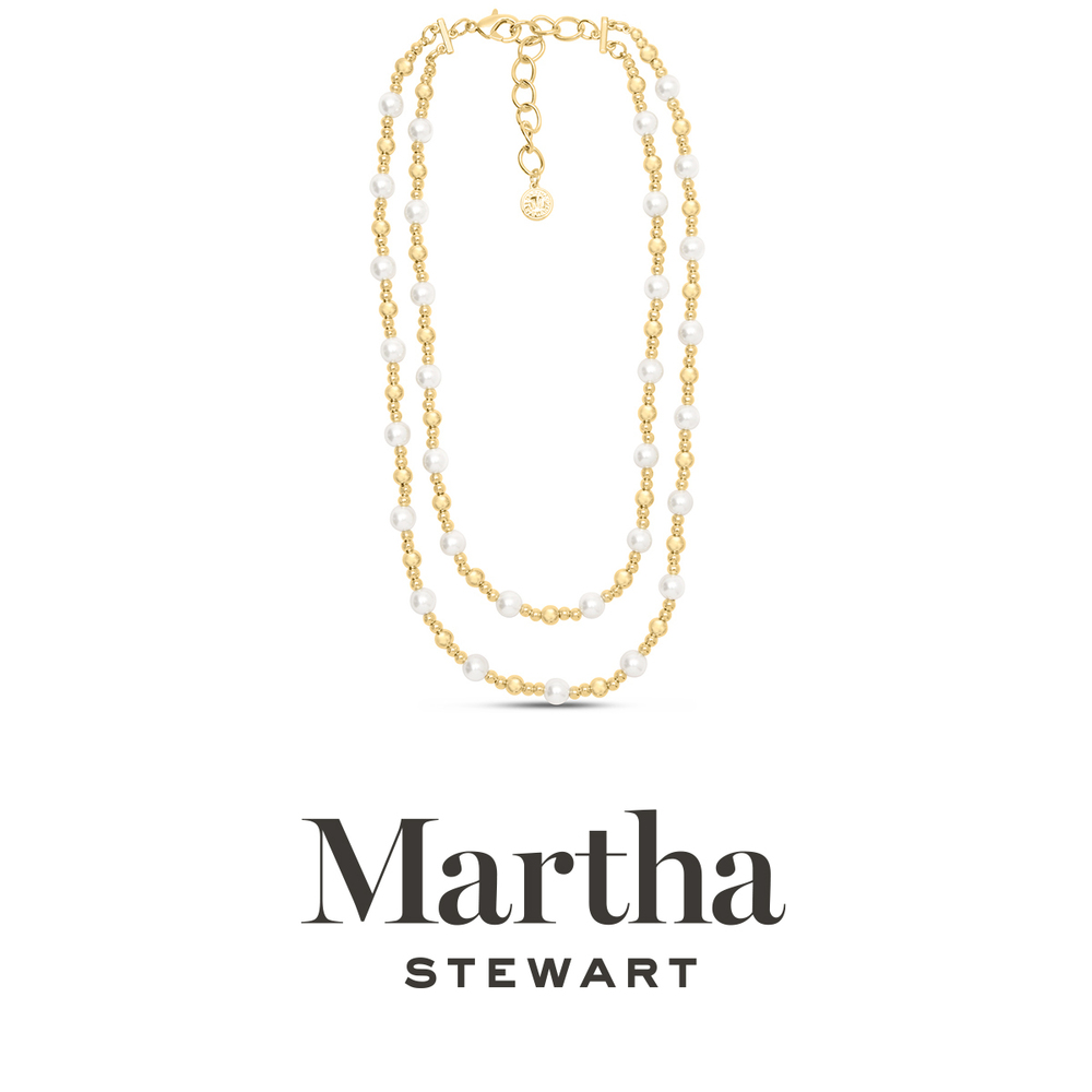 Martha Stewart Two Strand Pearl and Gold Ball Necklace, 20 Inches For Women